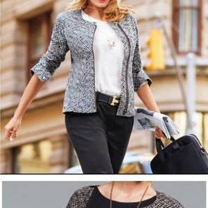 Cabi #5099 Cliffside Moto Jacket Gray Pink Green Abstract Geometric Print Sz S